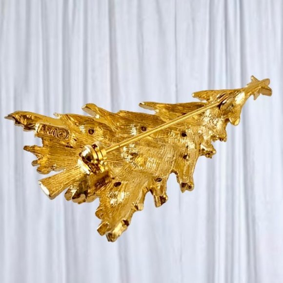 ART Arthur Pepper Vintage Christmas Tree Brooch Pin Gold Tone Rhinestones Signed - Picture 5 of 10